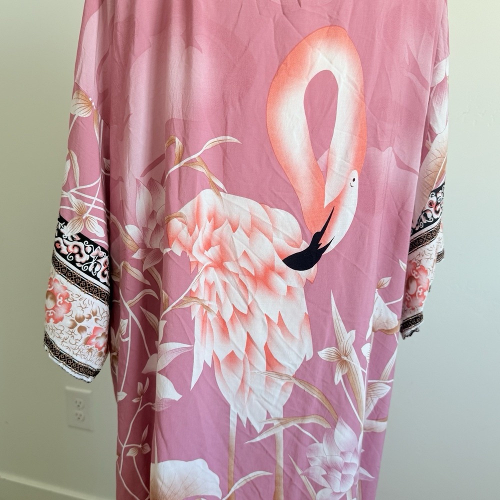 Pink Flamingo Rayon Kimono One Size NO BELT Beach Vacay Resort Tropical-no belt